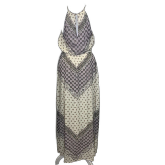 Lucky Brand Womens Halter Maxi Geometric Dress Boho Cottagecore - Picture 2 of 15